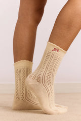 2 Pack Socks - Red & Cream Pointelle