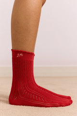 2 Pack Socks - Red & Cream Pointelle
