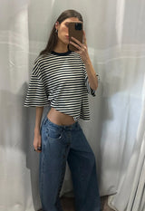 BLOOM SHORT SLEEVE - WHITE NAVY STRIPE