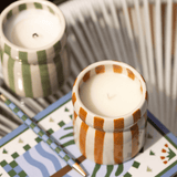 Cabana Rust Striped Ceramic Candle - Sienna Sunset