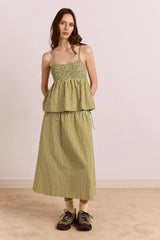 Caspia Volume Midi Skirt - Basil Stripe