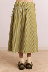 Caspia Volume Midi Skirt - Basil Stripe