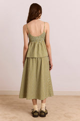 Caspia Volume Midi Skirt - Basil Stripe