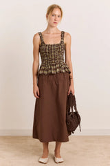 Caspia Volume Midi Skirt - Choc