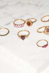 Ch?rie Goldplated Ring Heart Dark Red Clear