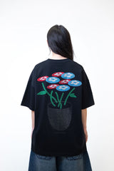 Classic Flower Rhinestone T-shirt - Black