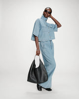 Cropped oversized denim shirt stripedblue Vita