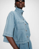 Cropped oversized denim shirt stripedblue Vita