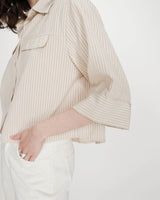 Cropped striped shirt 3/4 sleeves sable Voice