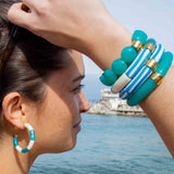 EARRINGS BOLA RIVIERA-TURQUESA +TUBE MARINE MARBRE