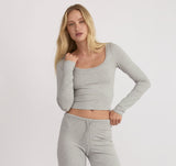 EVERYDAY SCOOP NECK LONG SLEEVE TEE - GREY MELANGE