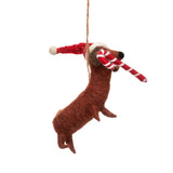 Sass and Belle Sausage Dog with Candy Cane Hanging Decoration