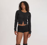 FINE KNIT CROPPED CARDIGAN - BLACK