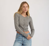 FINE KNIT CROPPED CARDIGAN - DARK GREY MELANGE