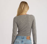 FINE KNIT CROPPED CARDIGAN - DARK GREY MELANGE