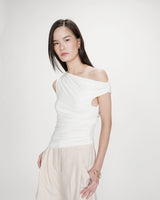 Fitted asymmetric draped top ivoire Vodia