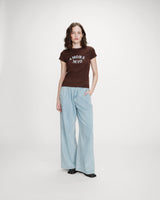 Fitted cotton T-shirt with velvet print chocolat Valerio