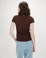 Fitted cotton T-shirt with velvet print chocolat Valerio