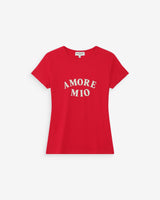 Fitted cotton T-shirt with velvet print rouge Valerio