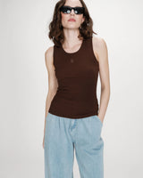 Fitted cotton jersey tank top chocolat Valou