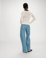 Fitted lace buttoned V-neck top ecru Venezia