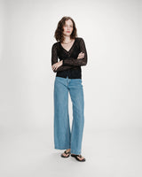 Fitted lace buttoned V-neck top noir Venezia