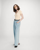 Fitted short-sleeve V-neck sweater vanille Velyor