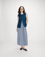 Fitted sleeveless denim jacket with buttons mediumblue Vallon