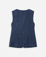 Fitted sleeveless denim jacket with buttons mediumblue Vallon