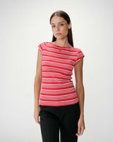 Fitted striped boat-neck T-shirt rouge Wake