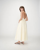 Flared long V-neck eyelet dress jaune Wimala