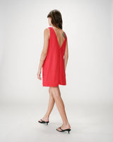 Flared short linen dress with V-neck rouge Wynette
