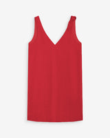 Flared short linen dress with V-neck rouge Wynette