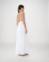 Flowing long cotton V-neck dress with straps white Wynora