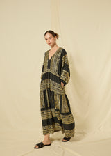 DRESS MAXI CLASSIC TRIANGLE BALLOON SLEEVES - BLACK/GOLD