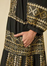 DRESS MAXI CLASSIC TRIANGLE BALLOON SLEEVES - BLACK/GOLD