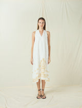 DRESS MAXI CRETE SLEEVELESS - WHITE/GOLD
