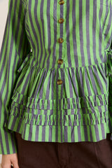 MADISON BLOUSE - NAVY POP GREEN STRIPE