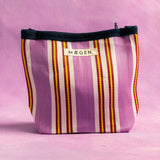 Maegen Pouch - Navy Binding - Pink Red Stripe