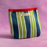 Maegen Pouch - Red Binding - Blue/Green Stripe
