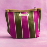 Maegen Pouch - Brown Binding - Olive/Pink Stripe