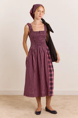 Molly Midi Dress - Magenta Check