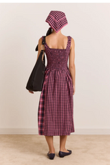 Molly Midi Dress - Magenta Check
