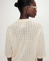 Openwork knit cardigan shirt collar ecru Vadim