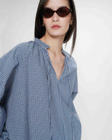 Oversized cotton check V-neck blouse marine Varry
