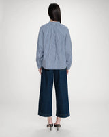 Oversized cotton check V-neck blouse marine Varry