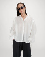 Oversized cotton shirt with puff sleeves ivoire Vibes