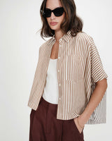 Oversized striped short-sleeve shirt mocha Vercia
