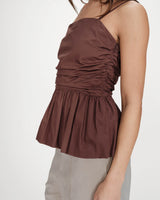 Peplum bustier square-neck top chocolat Valo