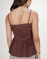 Peplum bustier square-neck top chocolat Valo